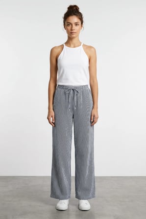 Çizgili Beli Lastikli Wide Leg Pantolon