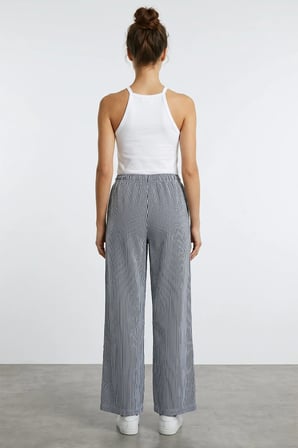 Çizgili Beli Lastikli Wide Leg Pantolon