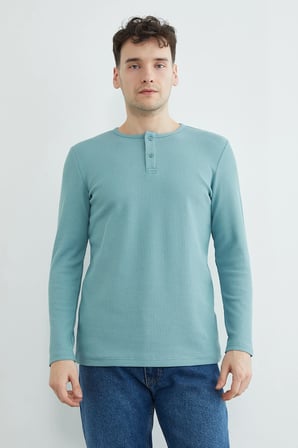Petek Kumaş Yarım Düğmeli Body