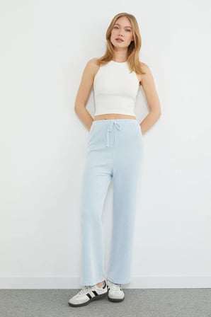 Çizgili Beli Lastikli Wide Leg Pantolon