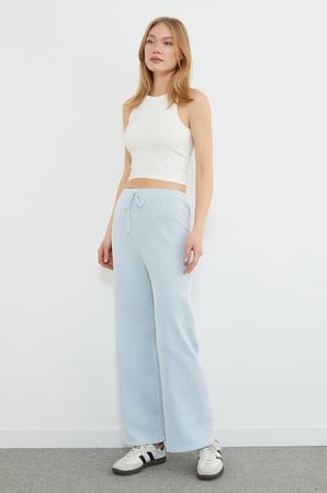 Çizgili Beli Lastikli Wide Leg Pantolon
