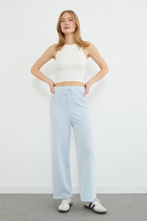 Çizgili Beli Lastikli Wide Leg Pantolon