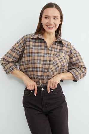 Ekose Desenli Tek Cepli Oversize Gömlek
