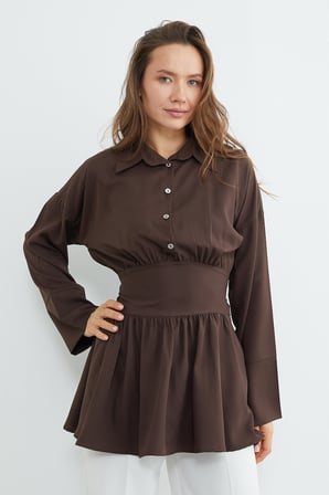 Fullamodest Kuşaklı Yarım Düğmeli Tunik