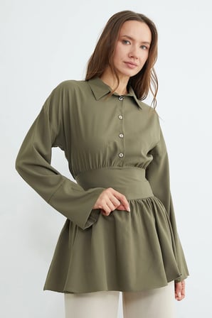 Fullamodest Kuşaklı Yarım Düğmeli Tunik