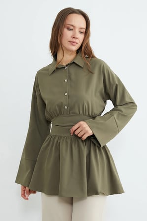 Fullamodest Kuşaklı Yarım Düğmeli Tunik