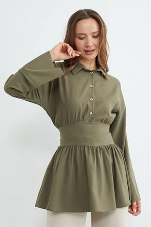 Fullamodest Kuşaklı Yarım Düğmeli Tunik