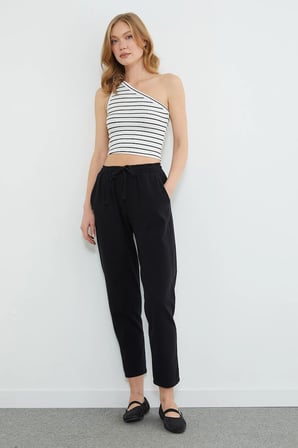 Beli Bağlamalı Cepli Gabardin Pantolon