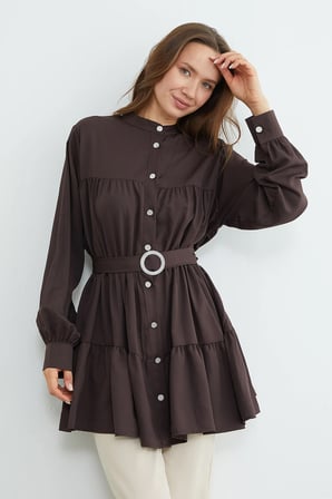 Fullamodest Beli Kemerli Taşlı Tunik