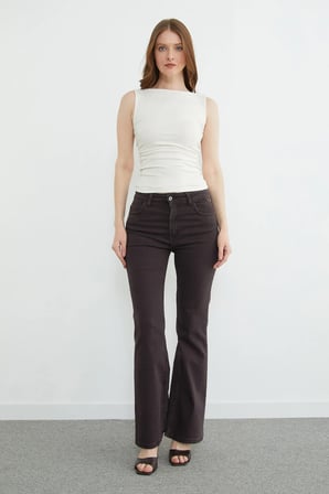 Normal Bel Fermuarlı Flare Jean