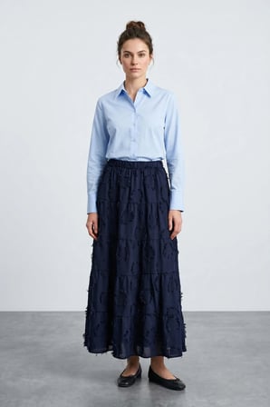 Püsküllü Beli Lastikli Maxi Boy Etek