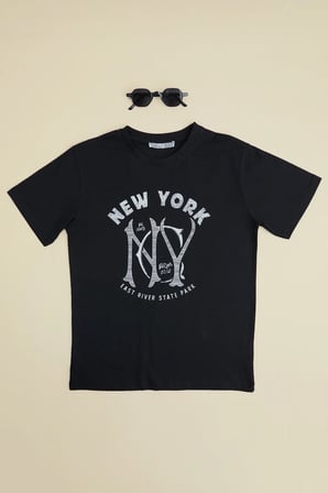 New York Yazı Baskılı Erkek Çocuk Tişört