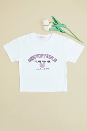 Unstoppable Baskılı Kız Çocuk Crop Tişört