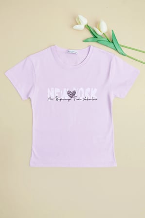 New York Baskılı Kız Çocuk Tişört
