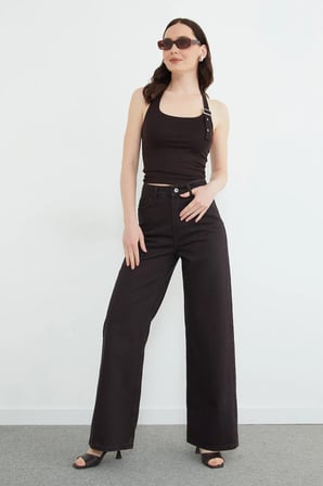 Yüksek Bel Fermuarlı Jean
