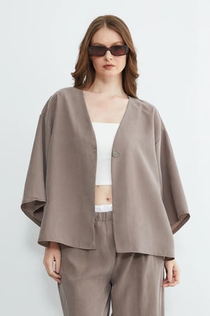 Tek Düğmeli Tencel Kumaş Oversize Ceket