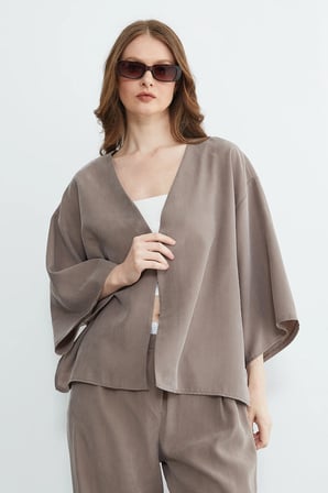 Tek Düğmeli Tencel Kumaş Oversize Ceket