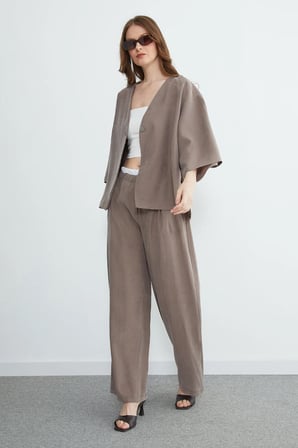 Tek Düğmeli Tencel Kumaş Oversize Ceket