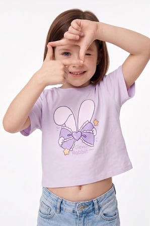 Fiyonk Baskılı Crop Kız Çocuk Tişört
