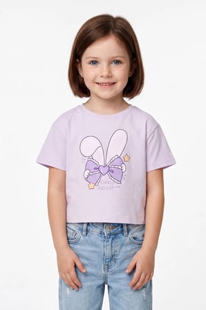 Fiyonk Baskılı Crop Kız Çocuk Tişört