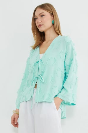 Püsküllü Önü Bağlamalı Salaş Kimono