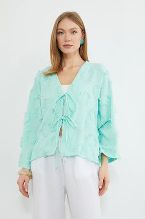 Püsküllü Önü Bağlamalı Salaş Kimono
