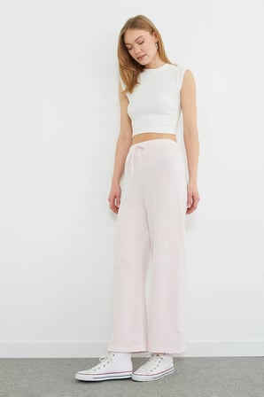 Çizgili Beli Lastikli Wide Leg Pantolon