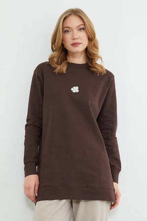Fullamodest Lotus Çiçeği Kabartmalı Oversize Tunik