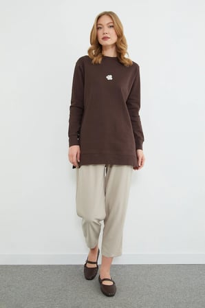 Fullamodest Lotus Çiçeği Kabartmalı Oversize Tunik