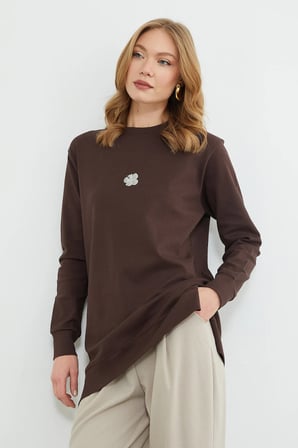 Fullamodest Lotus Çiçeği Kabartmalı Oversize Tunik