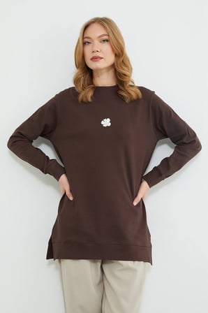 Fullamodest Lotus Çiçeği Kabartmalı Oversize Tunik