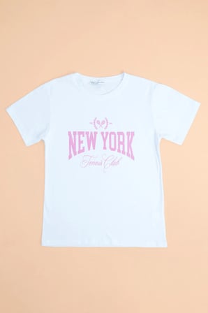 New York Yazı Baskılı Kız Çocuk Tişört