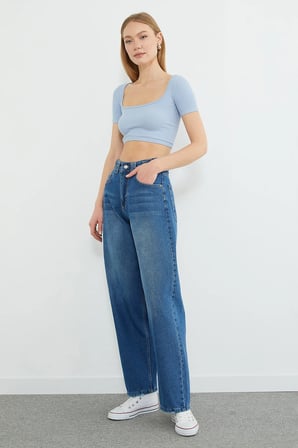 Beli Tokalı Yüksek Bel Baggy Jean