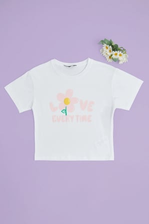 Love Every Time Baskılı Kız Çocuk Crop Tişört