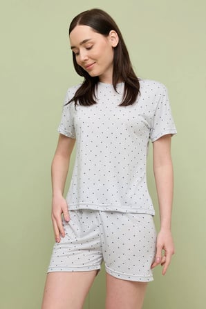Yıldız Desenli Bisiklet Yaka Şortlu Pijama Takımı