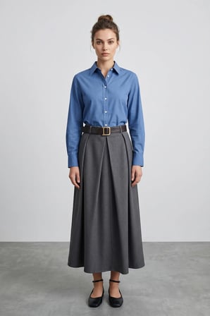 Kemerli Pileli Maxi Boy Etek