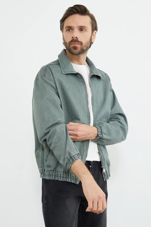 Fermuarlı Polo Yaka Oversize Kot Ceket