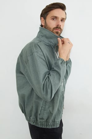 Fermuarlı Polo Yaka Oversize Kot Ceket