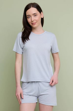 Puantiye Desenli Bisiklet Yaka Şortlu Pijama Takımı