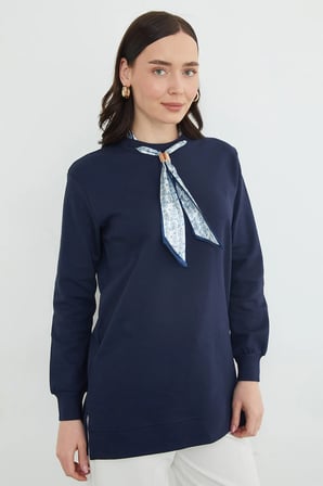 Fullamodest Fular Detaylı Bisiklet Yaka Tunik
