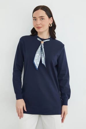 Fullamodest Fular Detaylı Bisiklet Yaka Tunik