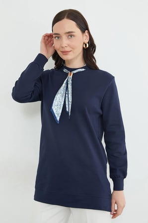 Fullamodest Fular Detaylı Bisiklet Yaka Tunik