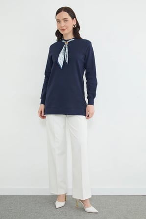 Fullamodest Fular Detaylı Bisiklet Yaka Tunik