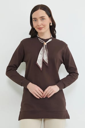 Fullamodest Fular Detaylı Bisiklet Yaka Tunik