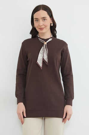 Fullamodest Fular Detaylı Bisiklet Yaka Tunik