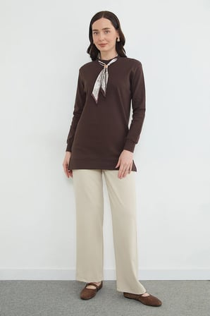 Fullamodest Fular Detaylı Bisiklet Yaka Tunik