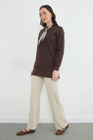 Fullamodest Fular Detaylı Bisiklet Yaka Tunik