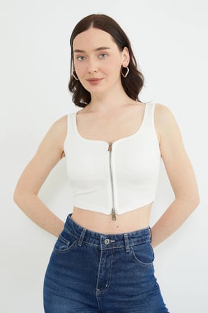 Basic Çift Fermuarlı Kaplı Bluz