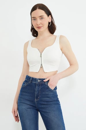 Basic Çift Fermuarlı Kaplı Bluz