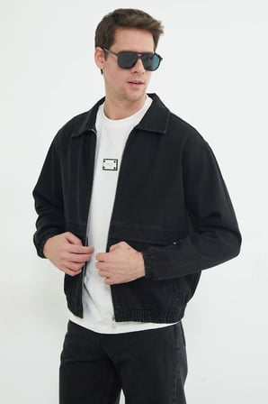 Fermuarlı Polo Yaka Oversize Kot Ceket